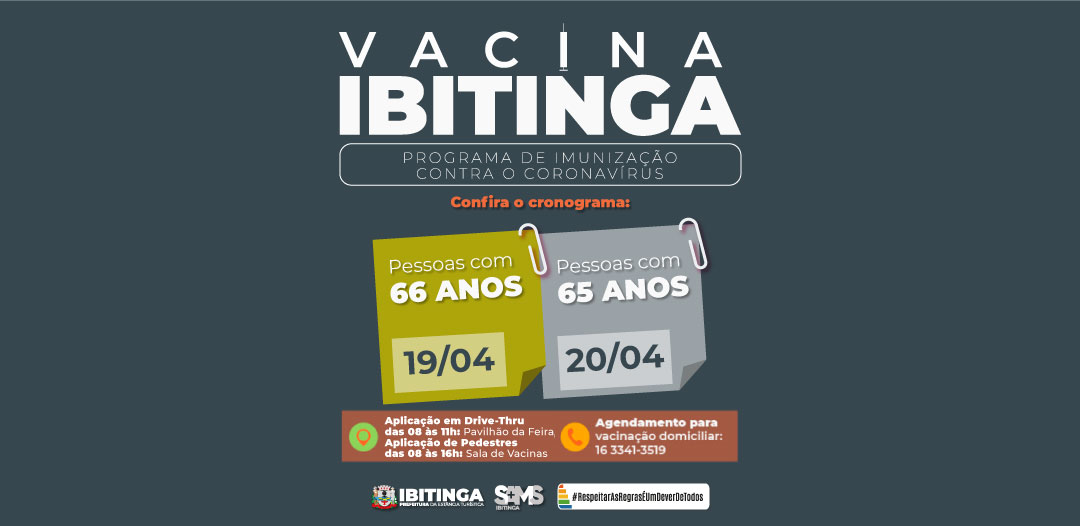 Covid19: Próxima segunda-feira, Ibitinga vacina idosos de 66 anos de idade