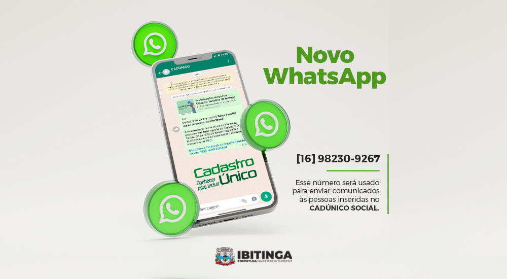 Ibitinga: CADÚNICO agora tem WhatsApp para envio de comunicados [16] 98230-9267