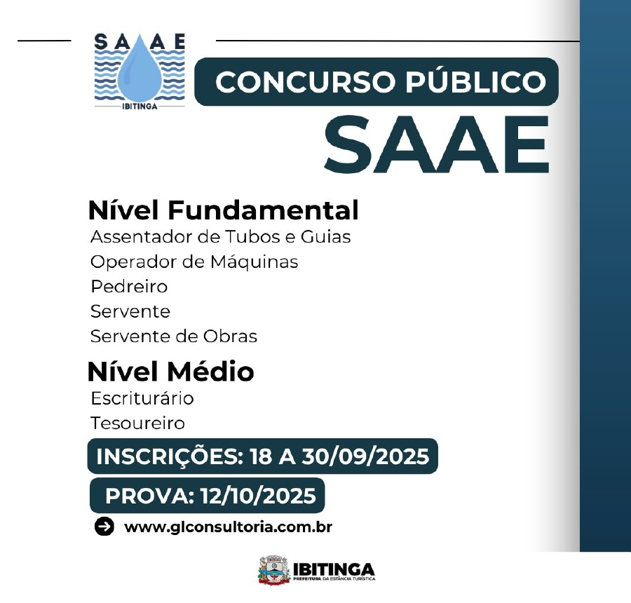 SAAE de Ibitinga abre inscrições para Concurso Público