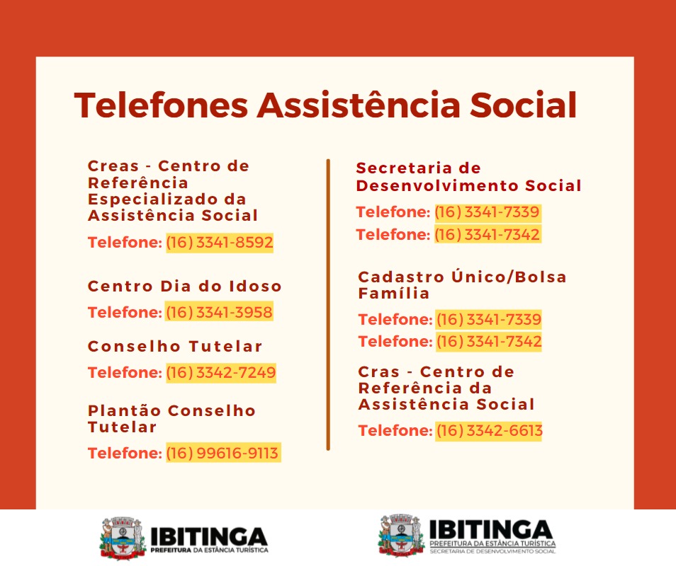 Telefones úteis da área de Assistência Social Municipal