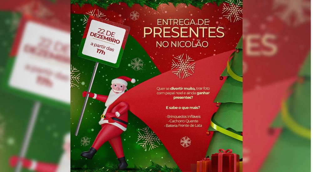 Entrega de presentes com o Papai Noel acontece quinta-feira (22) no Nicolão