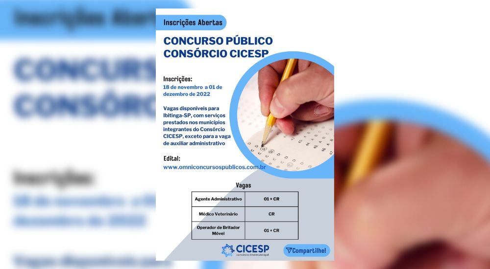 Consórcio CICESP está com inscrições abertas para Concurso Público 