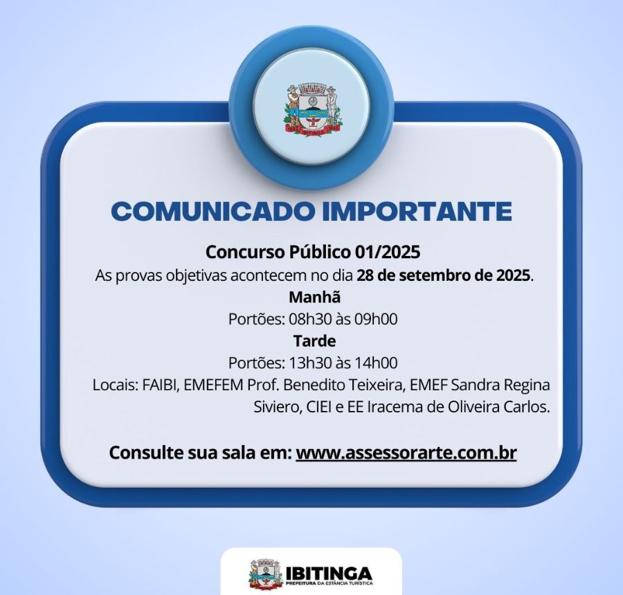Concurso Público 01/2025  Locais e horários das provas objetivas