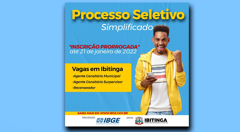 Ibitinga: IBGE prorroga inscrições de processo seletivo para trabalho temporário
