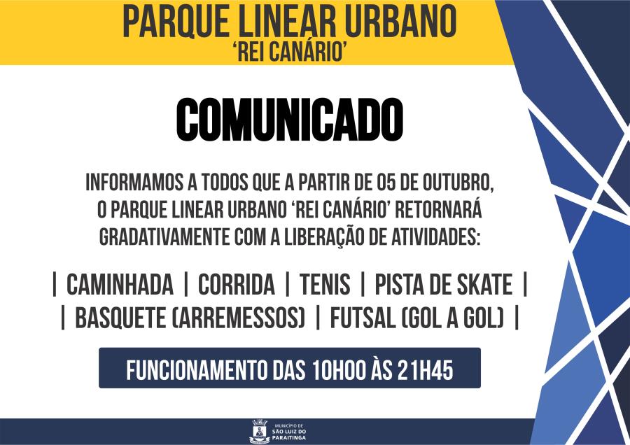 Parque Linear Urbano "Rei Canário" liberação de práticas esportivas