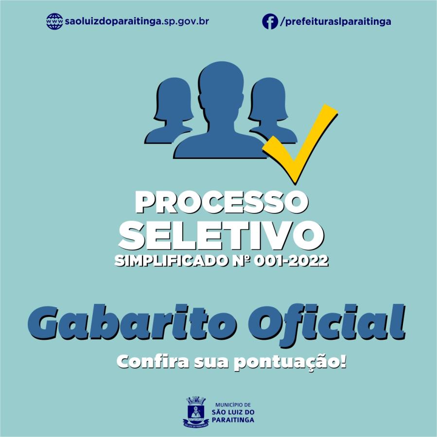  Provas Gabarito Oficial - Processo Seletivo Simplificado nº 001/2022
