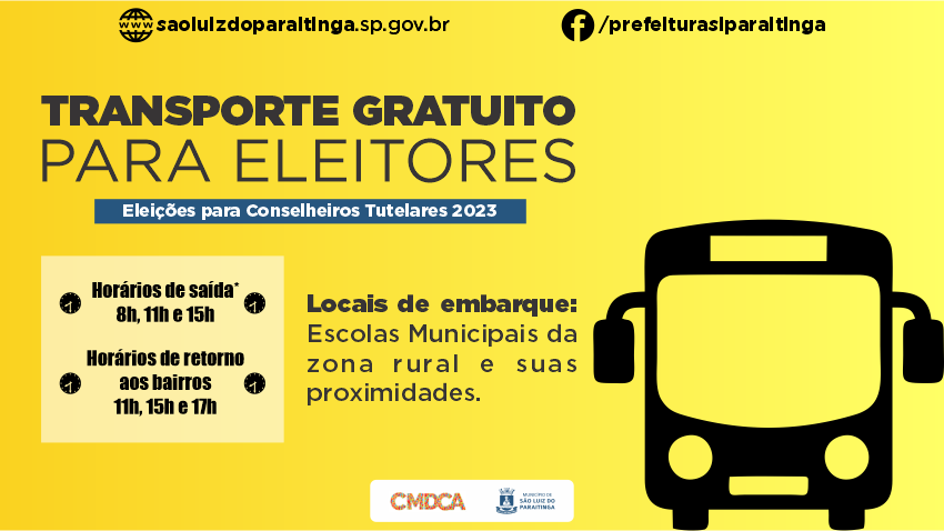 Transporte gratuito - Eleição para escolha de Conselheiro Tutelar em São Luiz do Paraitinga