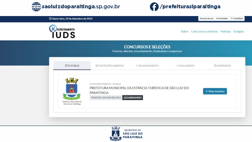 Edital de abertura para o Concurso Público nº 001/2023 da Prefeitura da Estância Turísitca de São Luiz do Paraitinga