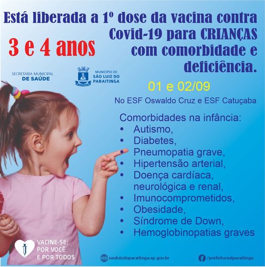Vacinação contra a COVID-19 para crianças de 3 e 4 anos