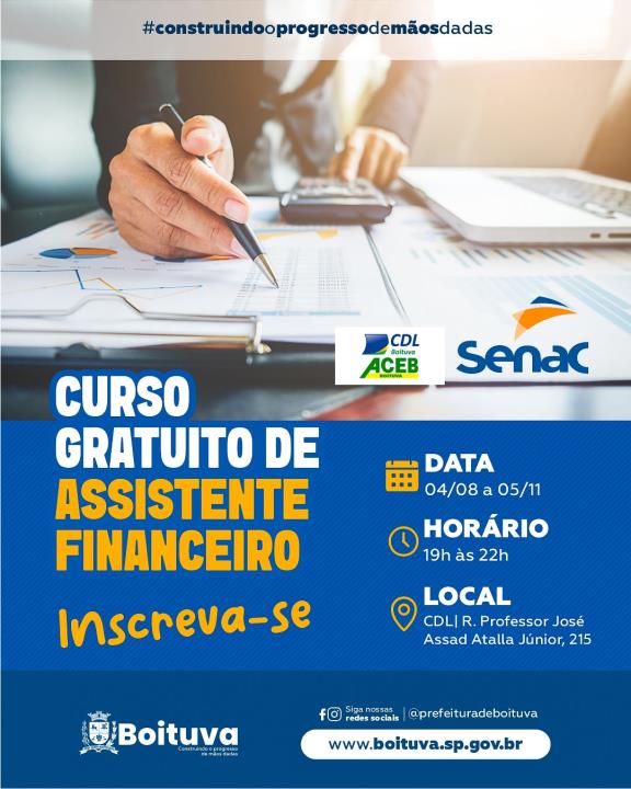 CDL, ACEB E SENAC OFERECEM CURSO GRATUITO DE ASSISTENTE FINANCEIRO