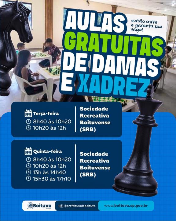 AULAS GRATUITAS DE DAMAS E XADREZ PARA TODAS AS IDADES
