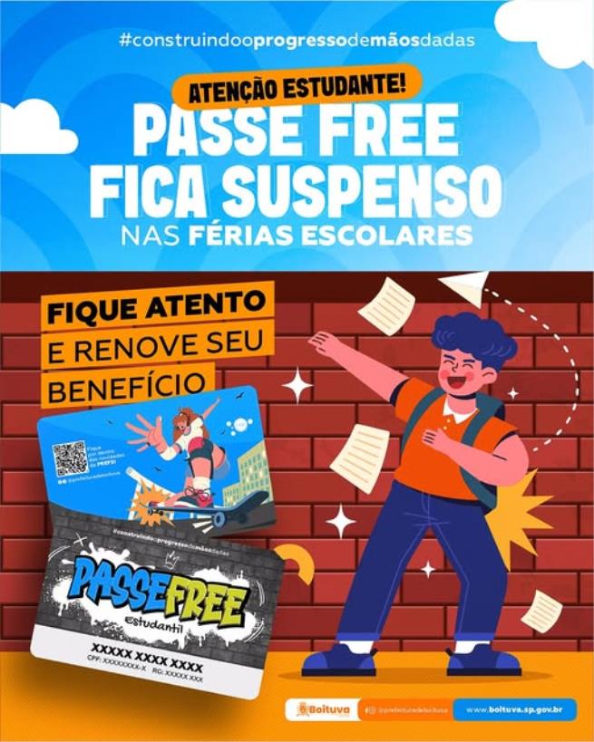 ATENÇÃO ESTUDANTE! NAS FÉRIAS ESCOLARES O PASSE FREE FICA SUSPENSO!