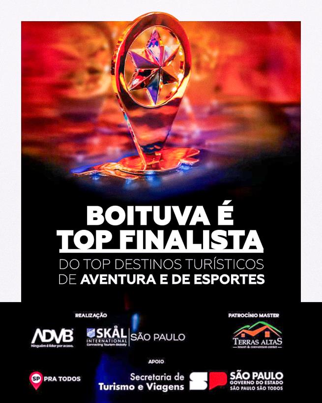 BOITUVA É “TOP FINALISTA” DO TOP DESTINOS TURÍSTICOS DE AVENTURA E DE ESPORTES