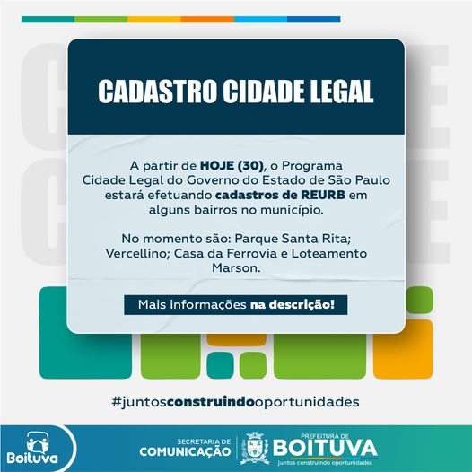 CADASTRO CIDADE LEGAL COMEÇA HOJE (30)
