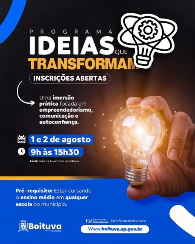 INSCRIÇÕES ABERTAS PARA O PROGRAMA “IDEIAS QUE TRANSFORMAM”