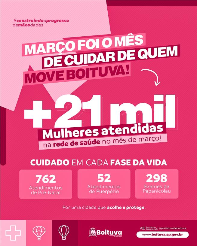 MARÇO FOI UM MÊS DE CUIDADO INTENSIFICADO COM A SAÚDE DA MULHER EM BOITUVA!