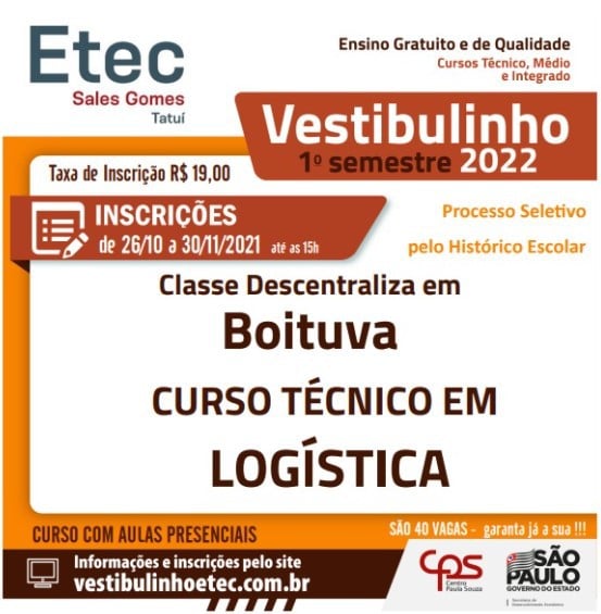 Inscrições para vestibulinho Etec