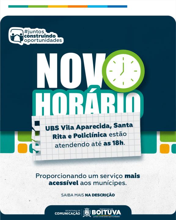 UBS VILA APARECIDA, SANTA RITA E POLICLÍNICA ESTÃO ATENDENDO ATÉ AS 18 HORAS