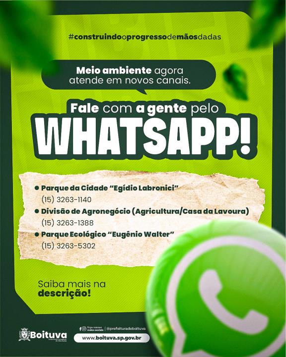 MEIO AMBIENTE AGORA ATENDE PELO WHATSAPP EM NOVOS CANAIS