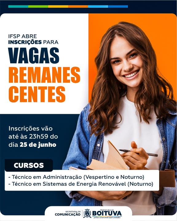 IFSP ESTÁ COM INSCRIÇÕES ABERTAS PARA VAGAS REMANESCENTES