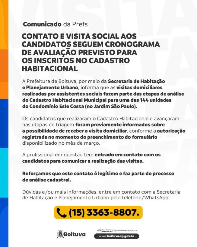 COMUNICADO | SECRETARIA DE HABITAÇÃO E PLANEJAMENTO URBANO