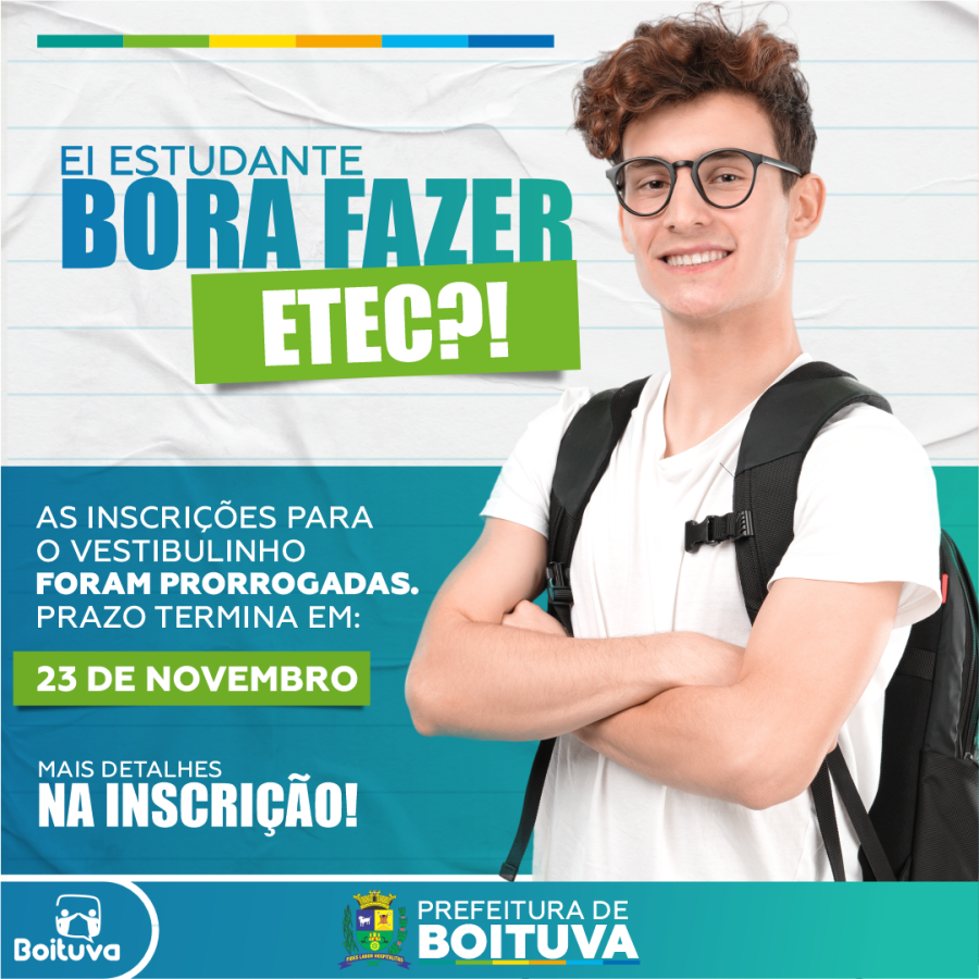 Etec Philadelpho Gouvêa Netto - Agora é oficial! Atenção: inscrições para o  Vestibulinho 2019 iniciam 19/10 e terminam 12/11 às 15h. Prova dia 15/12.  www.vestibulinhoetec.com.br