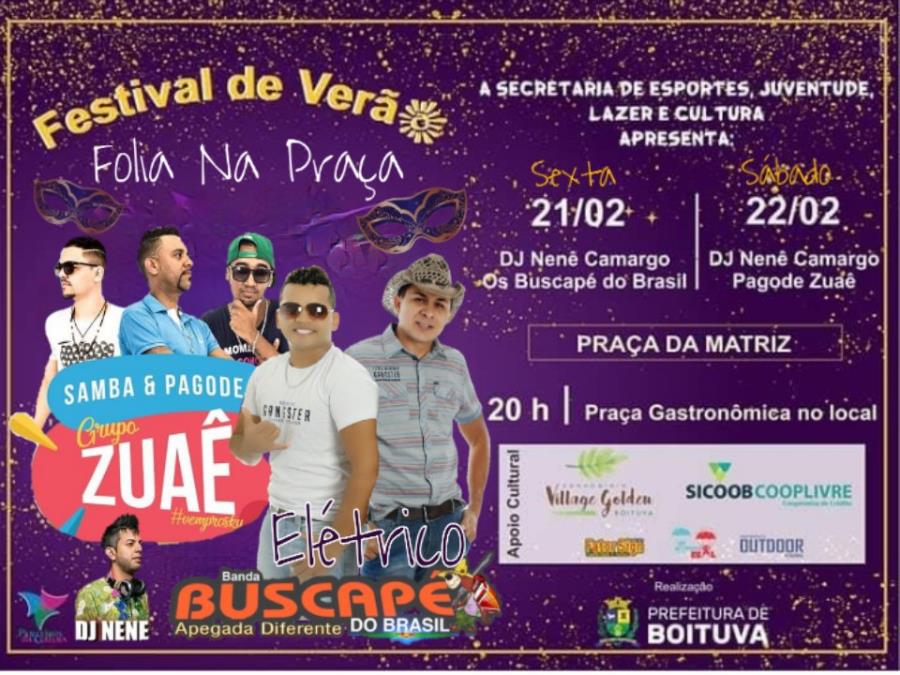 'Festival de Verão - Folia na Praça' trará shows hoje (21) e amanhã (22), a partir das 20h na Praça da Matriz
