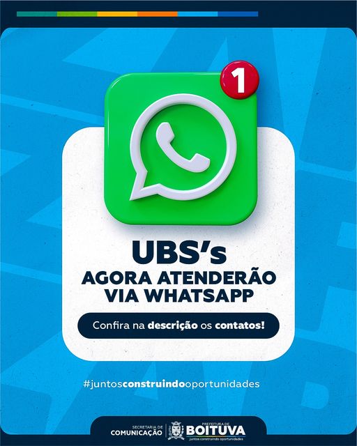UBS’s AGORA ATENDERÃO VIA WHATSAPP; Confira, abaixo, os contatos!