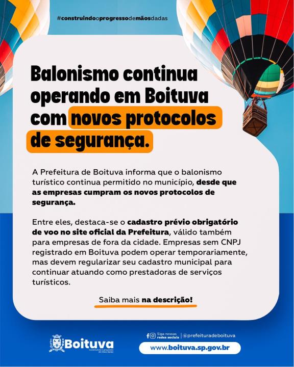 BALONISMO CONTINUA OPERANDO EM BOITUVA COM NOVOS PROTOCOLOS DE SEGURANÇA