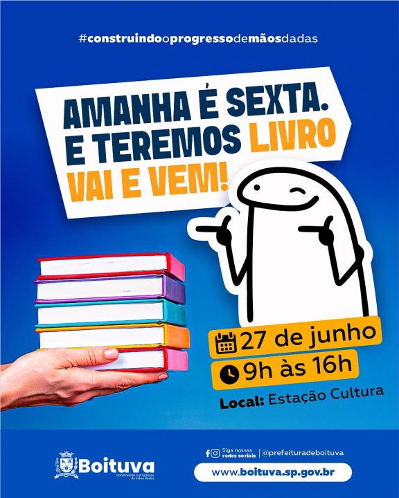 “LIVRO VAI E VEM” TERÁ MAIS UM EDIÇÃO NESTA SEXTA-FEIRA, 27