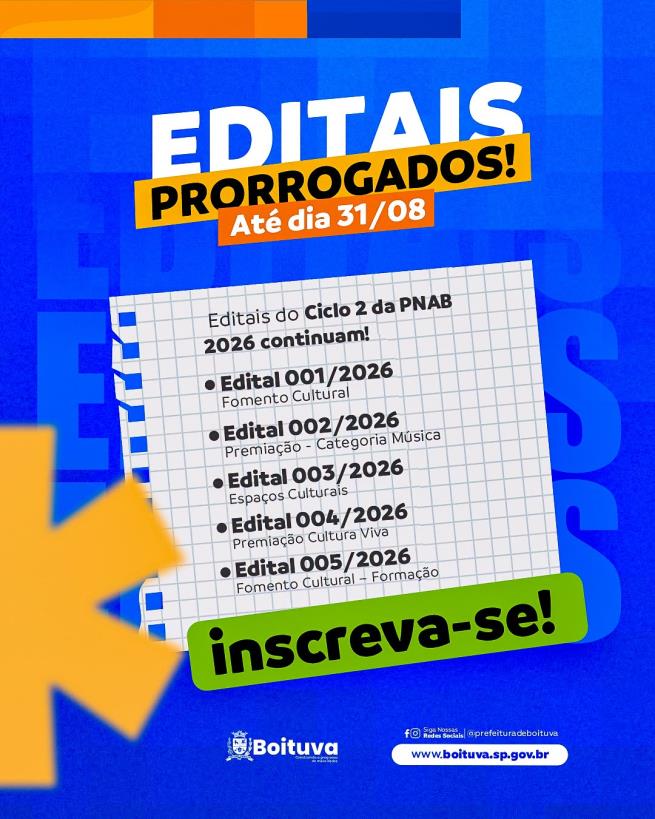 PRORROGADAS AS INSCRIÇÕES DOS EDITAIS DA PNAB 2026