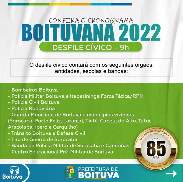 BOITUVANA 2022 | CONFIRA O CRONOGRAMA DO DESFILE CÍVICO