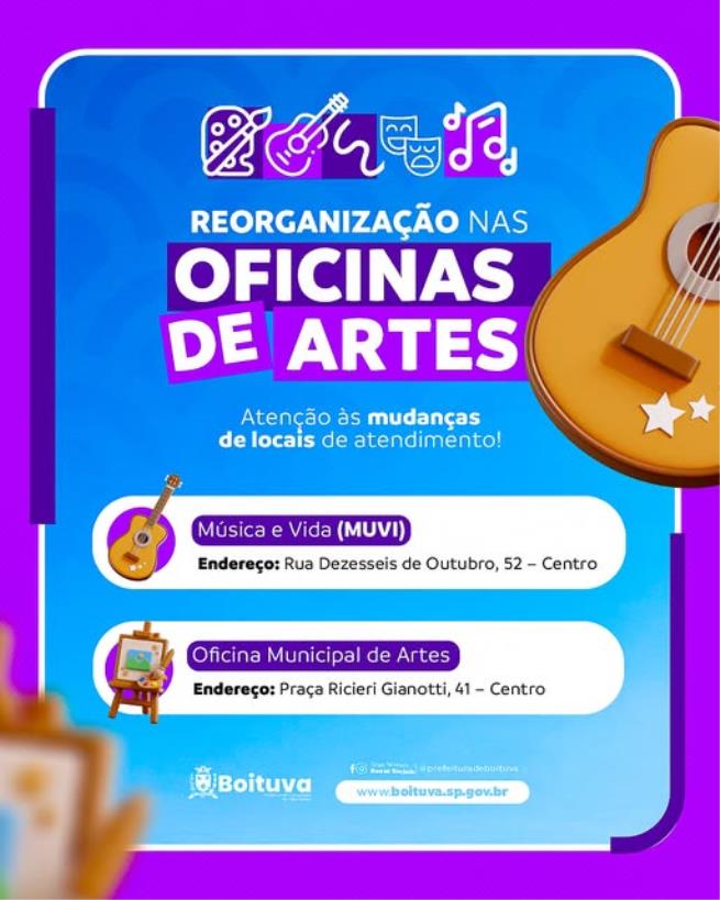 OFICINAS MUNICIPAIS DE ARTES REORGANIZAM LOCAIS DE ATENDIMENTO