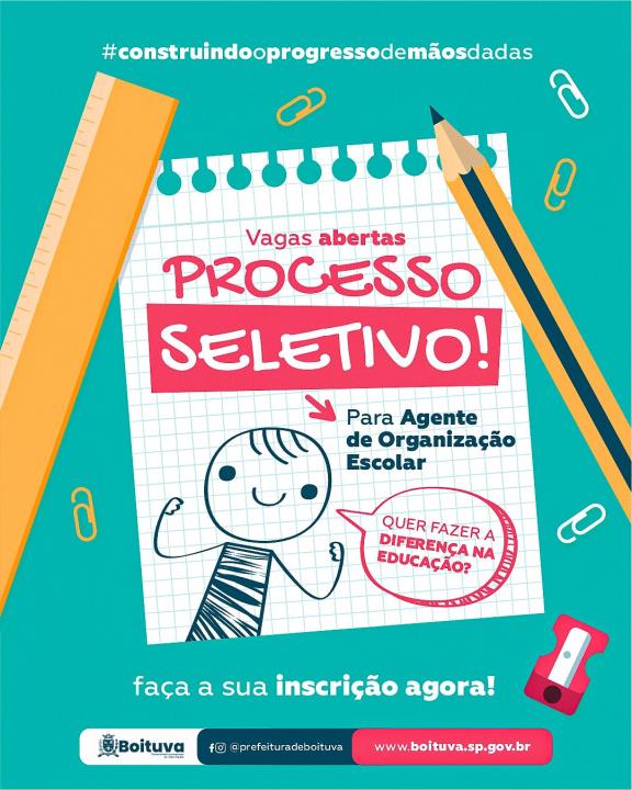 VAGAS ABERTAS PARA AGENTE DE ORGANIZAÇÃO ESCOLAR NO JARDIM PARAÍSO