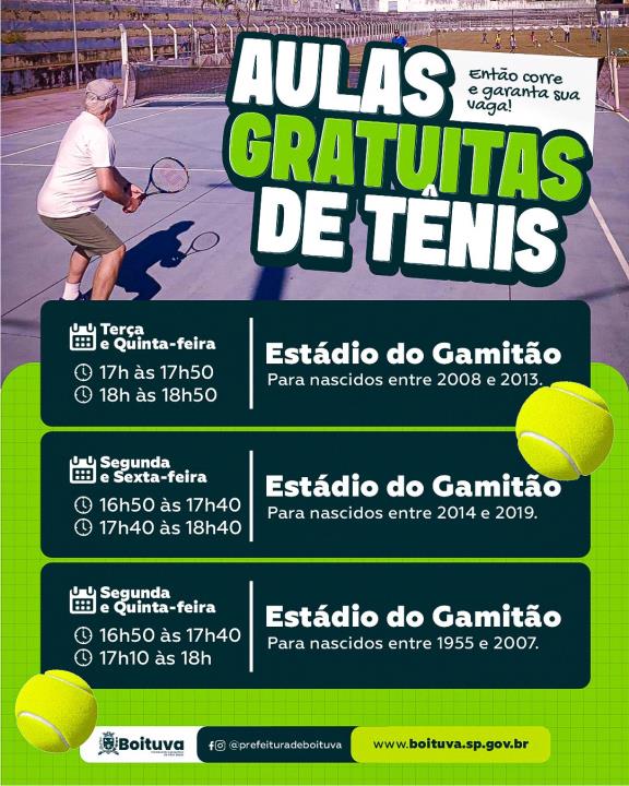 SECRETARIA DE ESPORTES OFERECE AULAS DE TÊNIS PARA MAIORES DE 6 ANOS