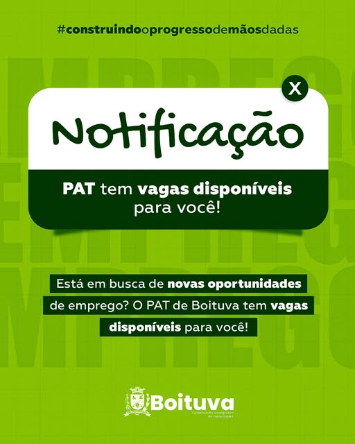 PAT OFERECE MAIS DE 34 OPORTUNIDADES DE EMPREGOS