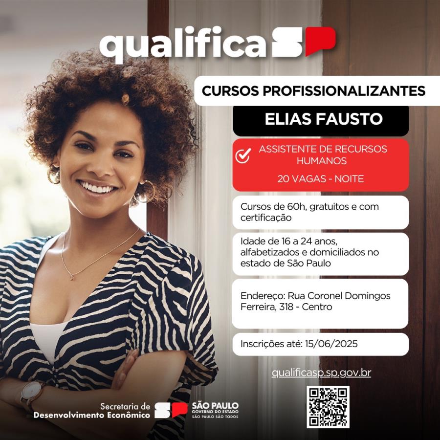 Qualifica SP – Meu Primeiro Emprego oferece curso profissionalizante gratuito em Elias Fausto