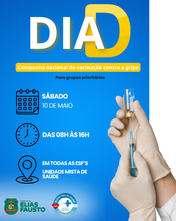 Elias Fausto realiza Dia D de Vacinação contra a gripe no sábado, 10 de maio