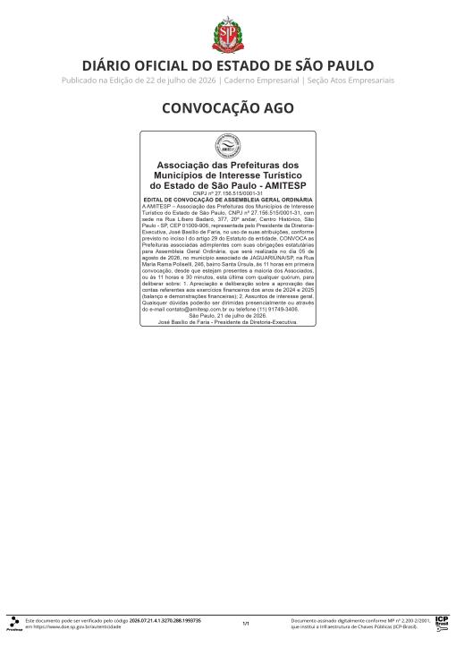 EDITAL DE CONVOCAÇÃO DE ASSEMBLEIA GERAL ORDINÁRIA 2026