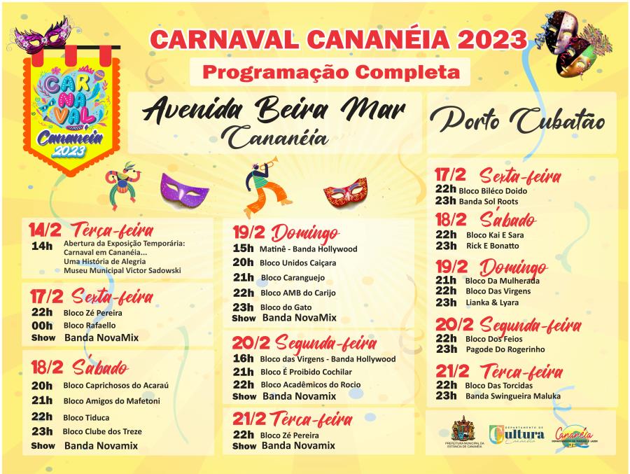 Cananéia divulga atrações para o Carnaval 2023