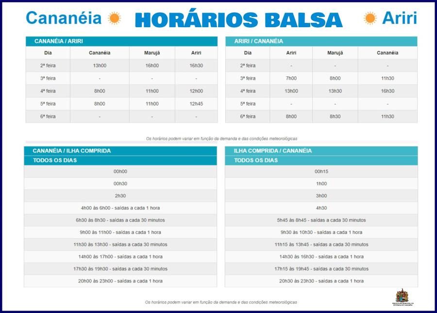 Horários Balsa - Informações Departamento Hidroviário do Estado de São Paulo