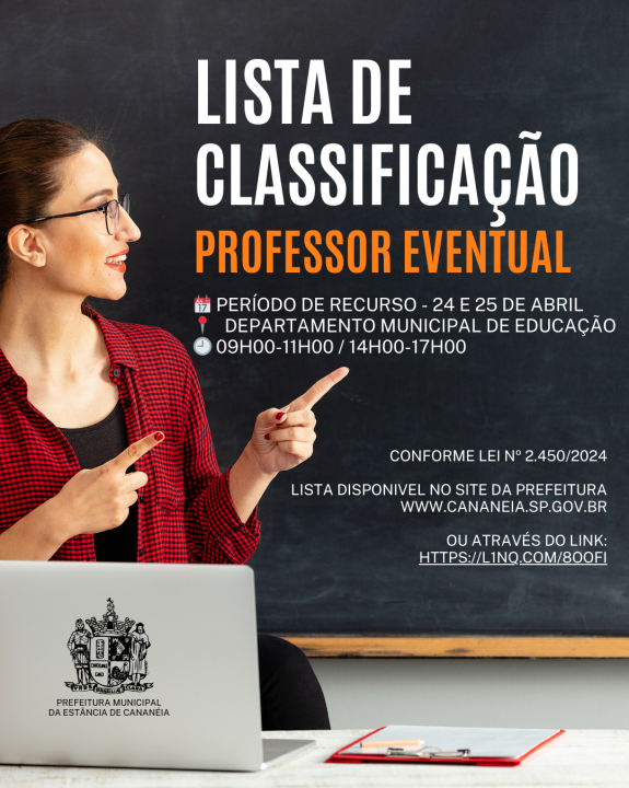 EDUCAÇÃO - Lista classificatória Professor Eventual