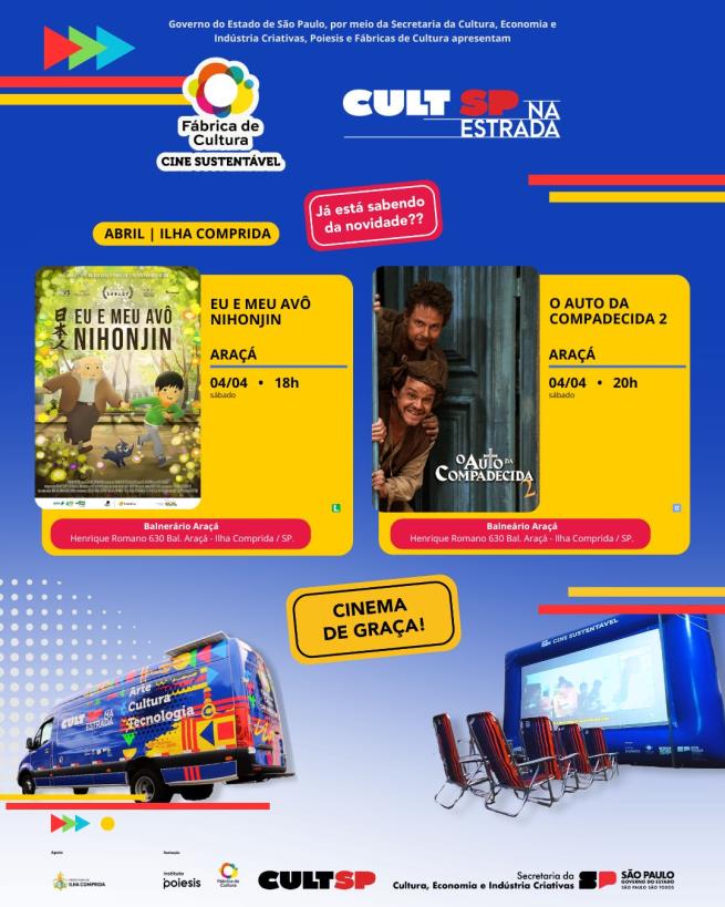 Cinema Gratuito chega no balneário Araçá em abril