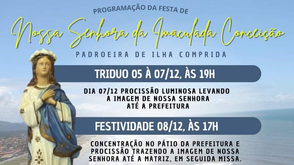 Celebração pelo Dia da Padroeira de Ilha Comprida nesta quarta 07/12 e quinta 08/12