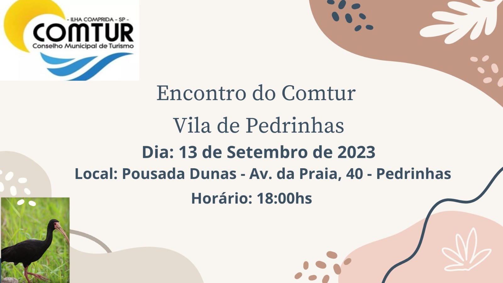 Convite- Encontro do COMTUR será na quarta 13/09, na Vila de Pedrinhas