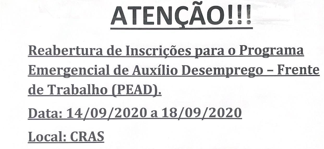 Estão abertas até dia 18/09 inscrições para a Frente de Trabalho