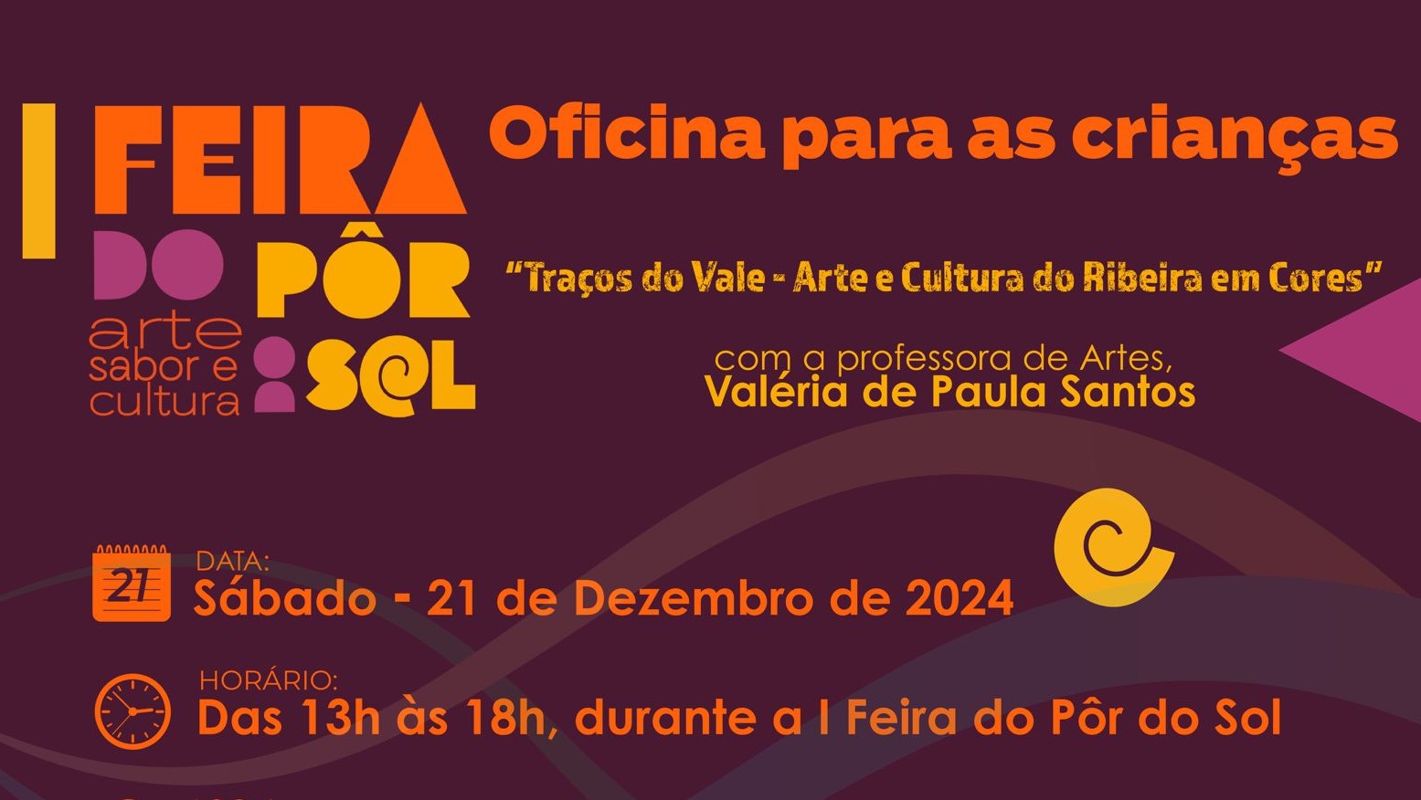 Oficina para as crianças “Traços do Vale- Arte e Cultura do Ribeira em Cores” será neste sábado 21.12, na I Feira do Pôr do Sol