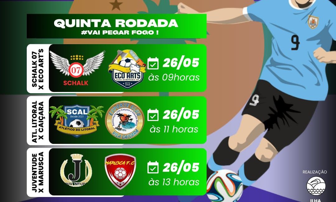 Quinta rodada da Copa Ilha de Futebol Amador 2024 acontece neste domingo 26.05 com novos três jogos