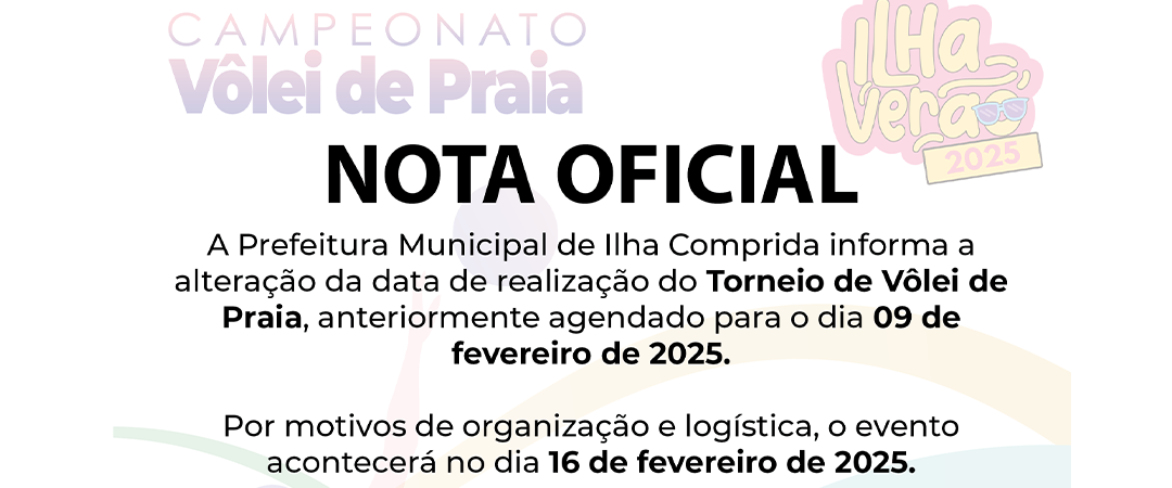 Nota Oficial - Alteração da data de Realização do Torneio de Vôlei de Praia