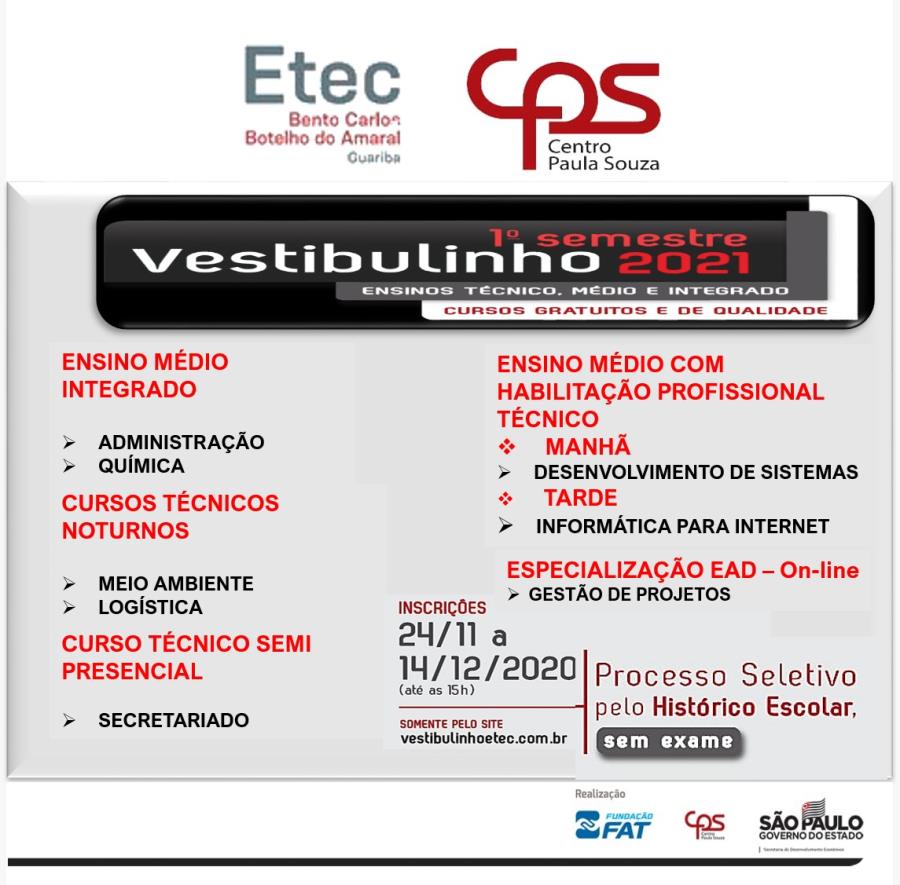 ETEC inicia hoje, 20, as inscrições para o Vestibulinho 1º